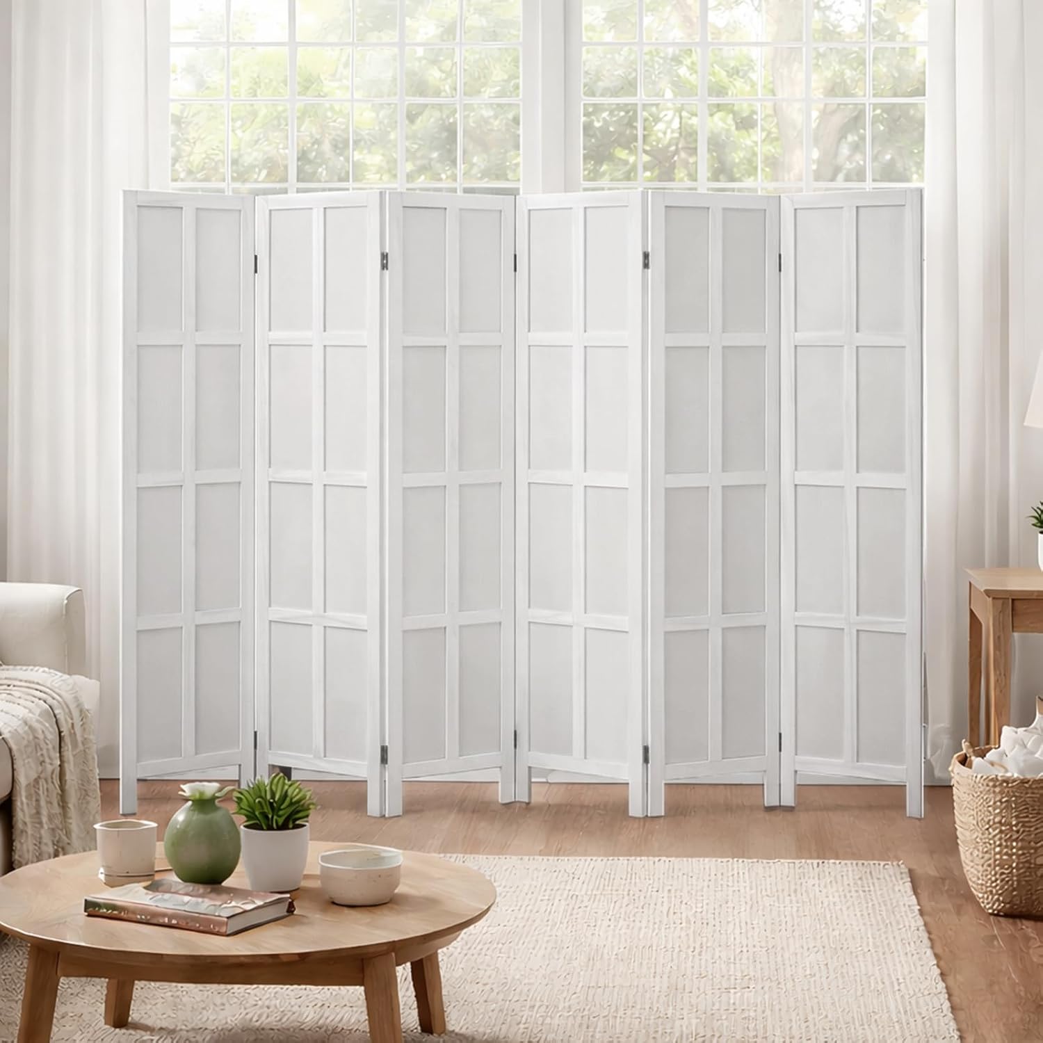 فاصل غرفة خشبي بستة ألواح وشاش - مراجعة Partition Screen Divider وسعره