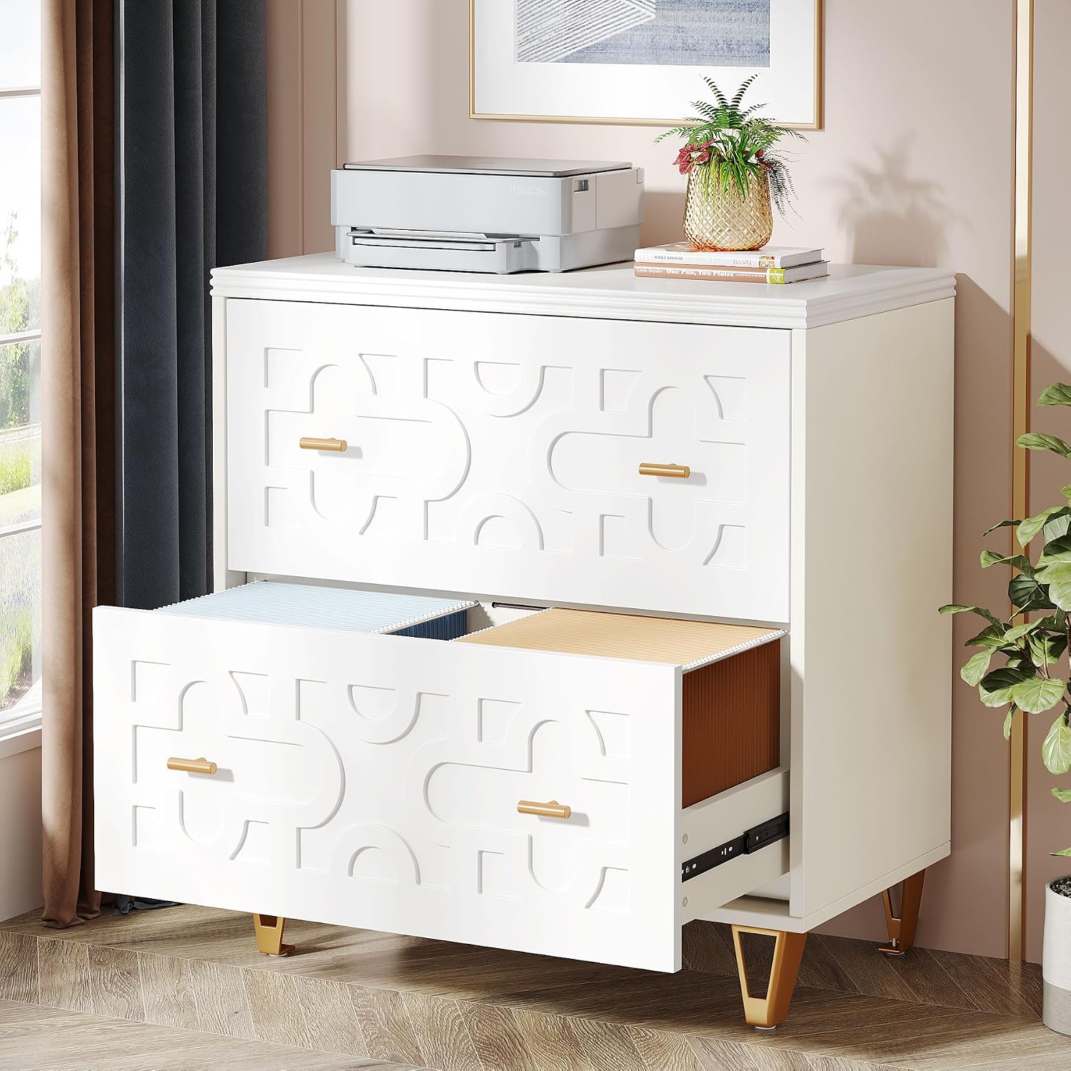 خزانة ملفات جانبية ذات درجين،  - مراجعة Printer Stand وسعره